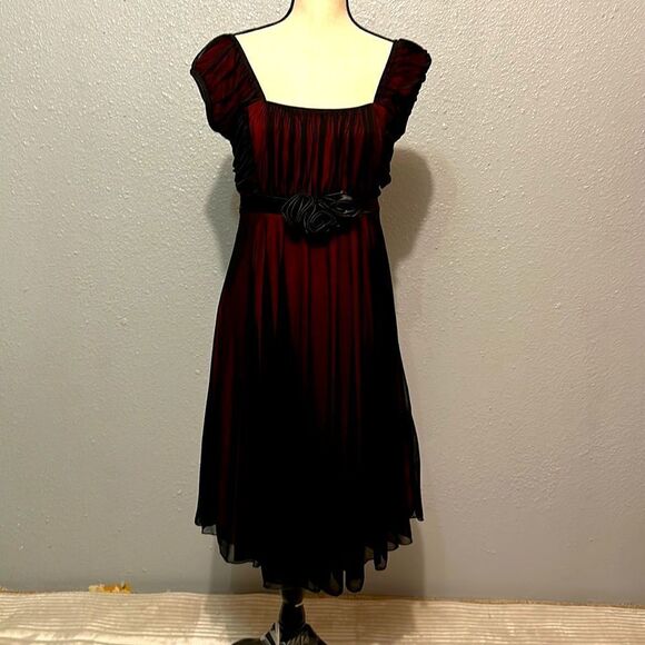 Vintage Jody California knee length red black sheer dress size 13/14 - Picture 2 of 12